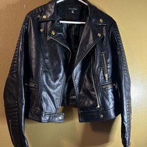 Love Tree Black Leather Jacket call out lining has a tear